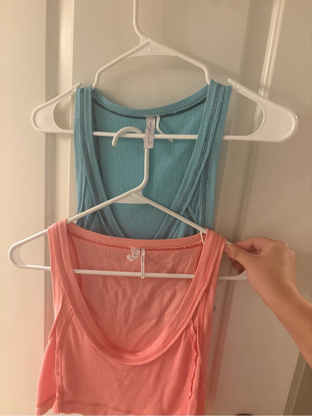 Free People Ribbed Scoop Tank Tops in Coral Pink & Sky Blue